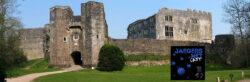 Panorama of front of Berry Pomeroy Castle, Devon, UK